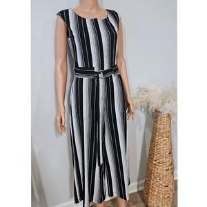 Taylor Black & White Striped Belted Wide Leg Jumpsuit